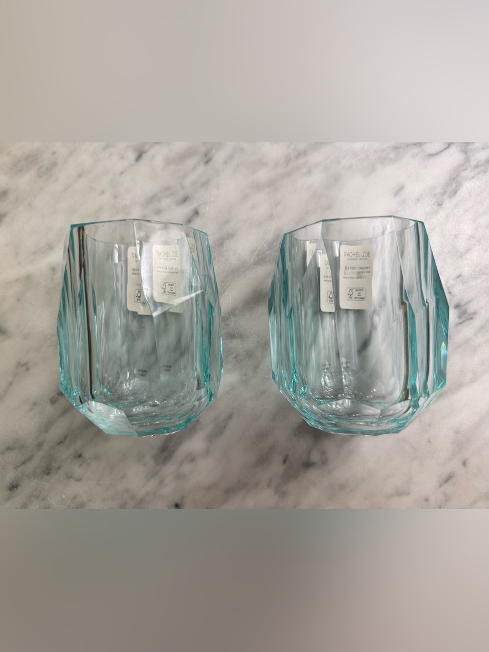 New RACHEL ZOE Aqua Blue Acrylic Faceted Tumbler Drink Glasses (2 available)